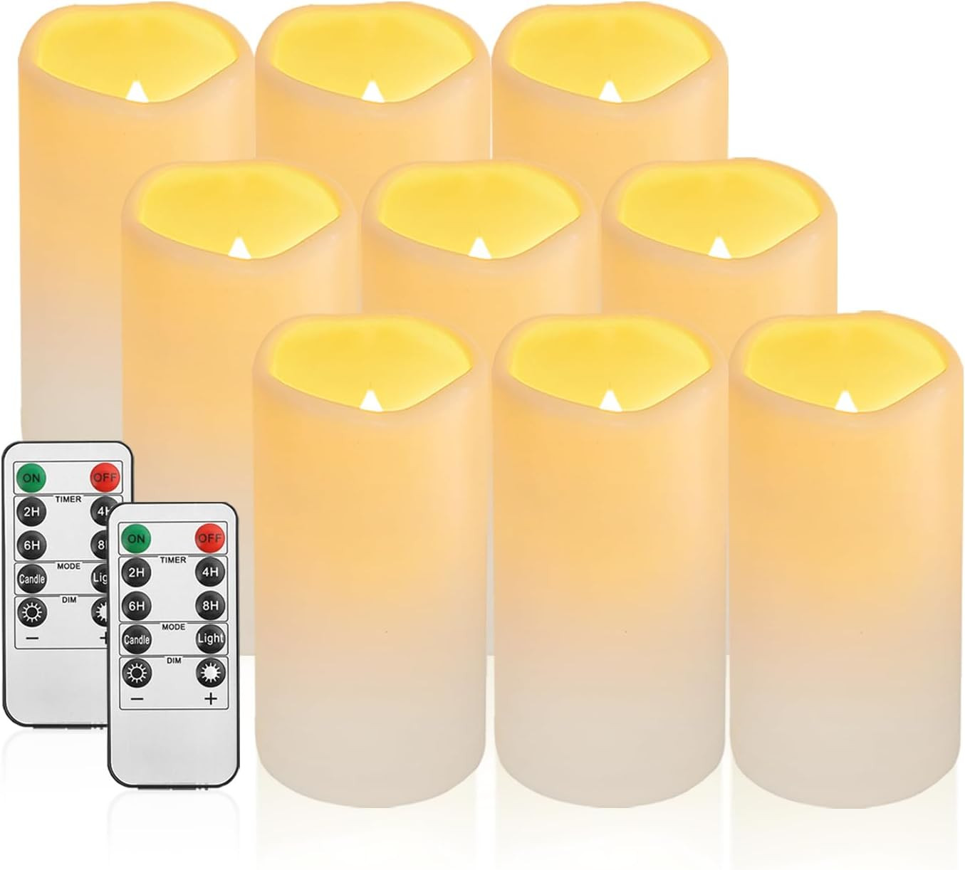 2PACK Outdoor Plastic Flameless Candles with Remote Control and Timer, LED Flick