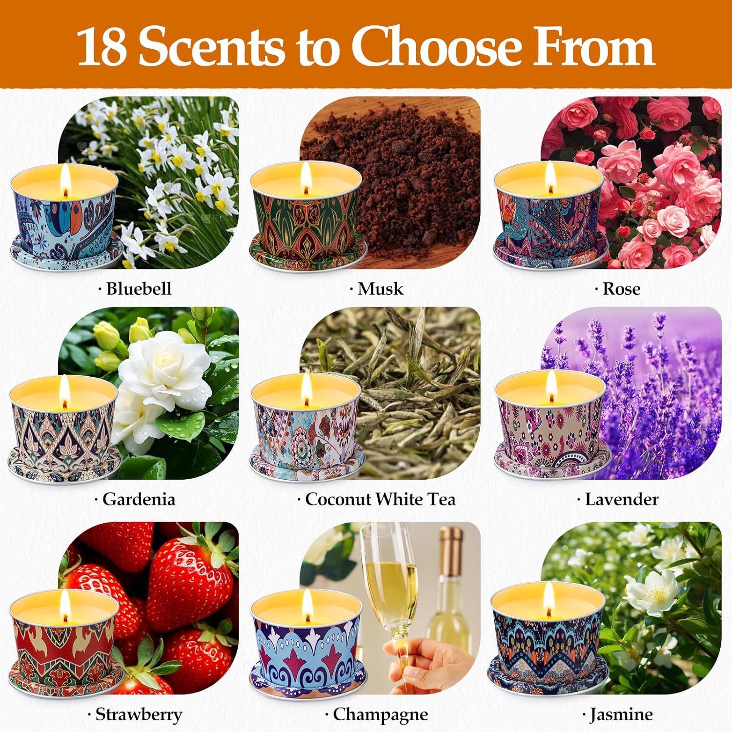 Scented Candles Set, 18 Pack(40Oz) Travel Soy Wax Candles Bulk, Long Lasting Aro