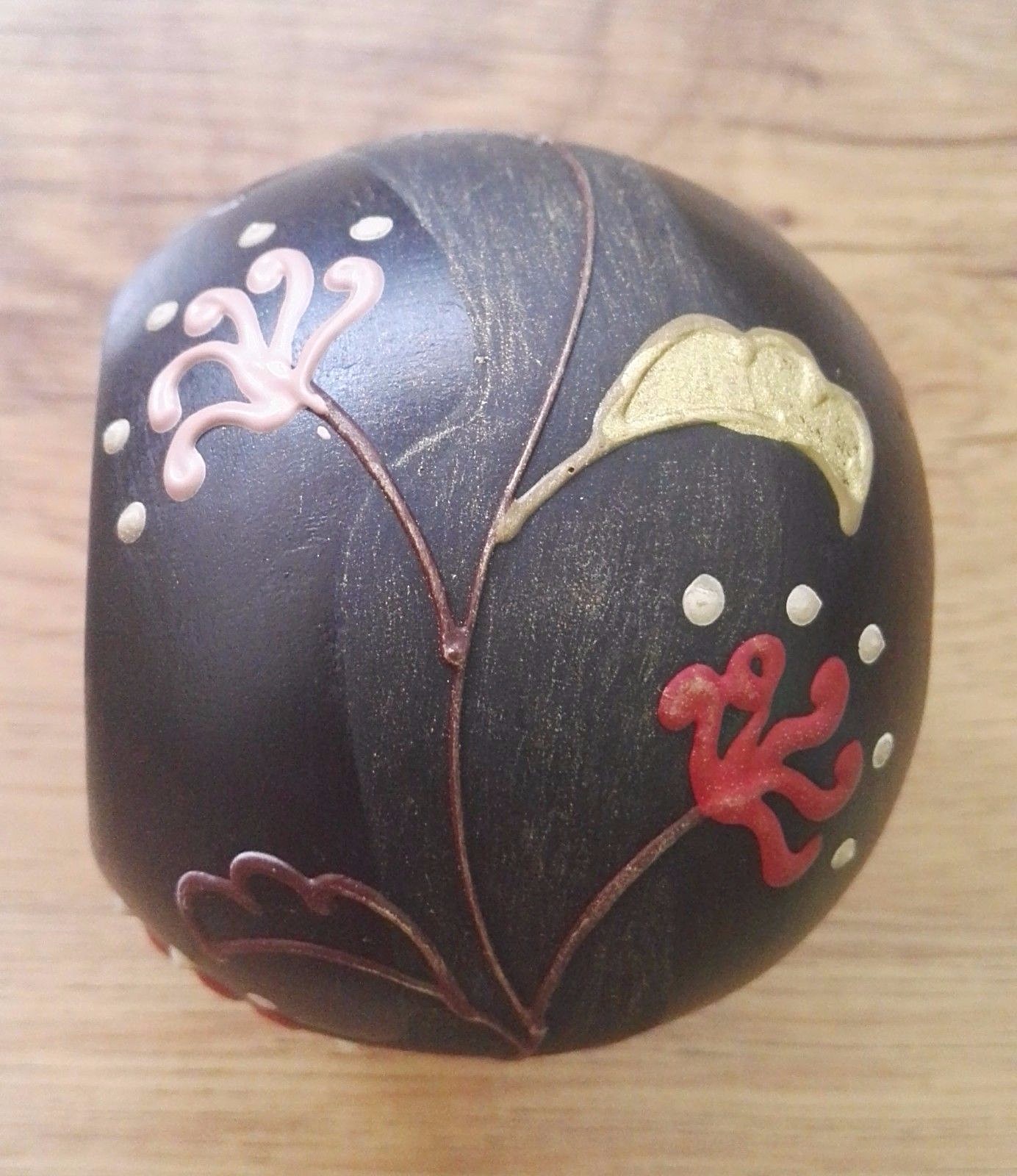 Thailand Mango Wood Candle Holder Round Flowers Painting Handcrafted