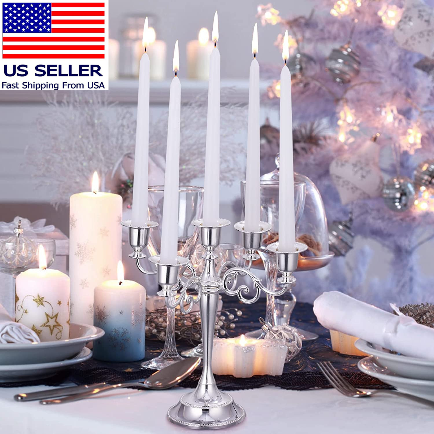 24 Pack Tall White Taper Candles, 10 Inch (H) Dripless, Unscented Dinner Candle,