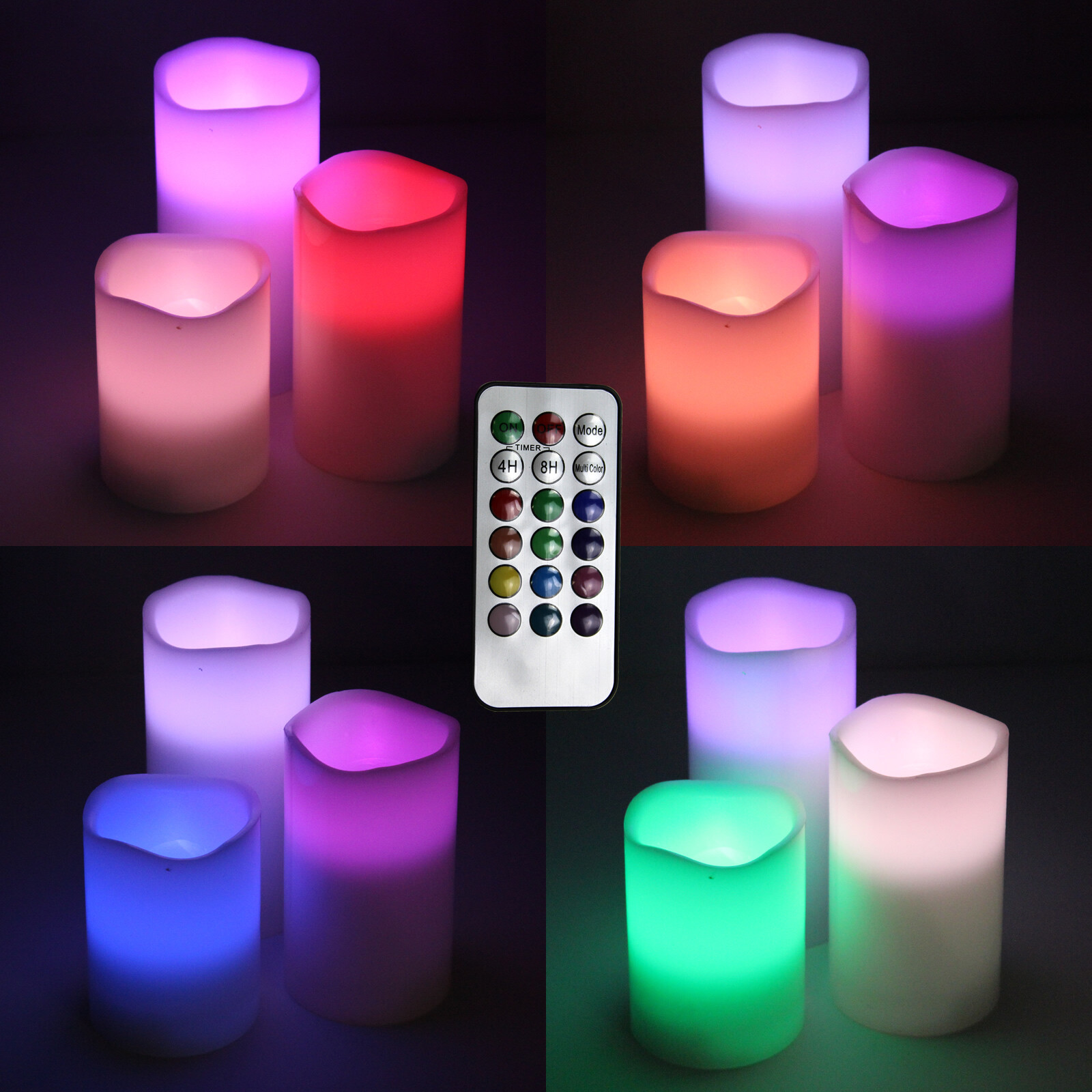 NEW MULTI COLOR 3 PACK LED Flameless Ivory Wax Candles 4″ 5″ & 6″ w/ Remote