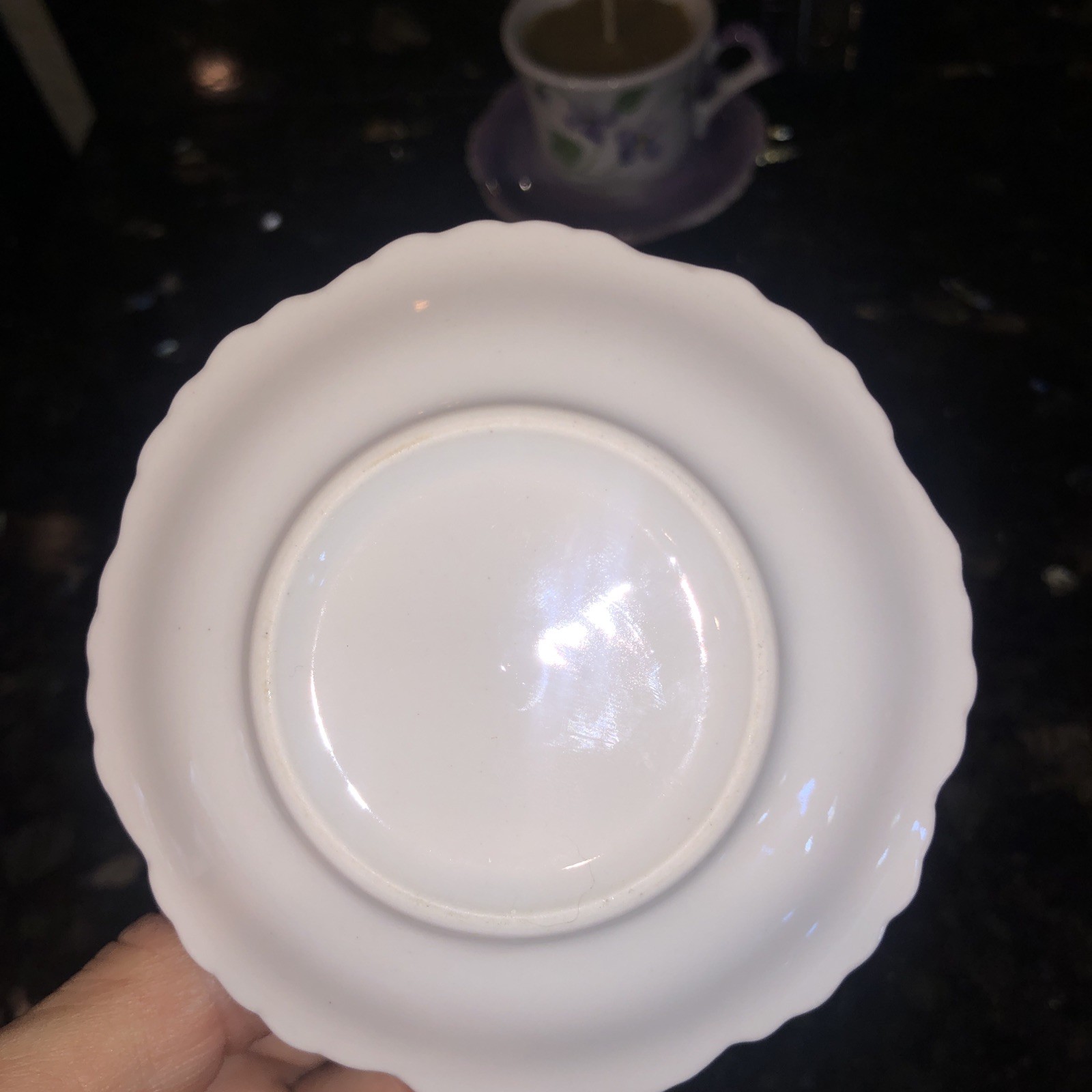 Set of 2 Handmade Mini Porcelain Antique Teacups Candles Purple Violets Pansies
