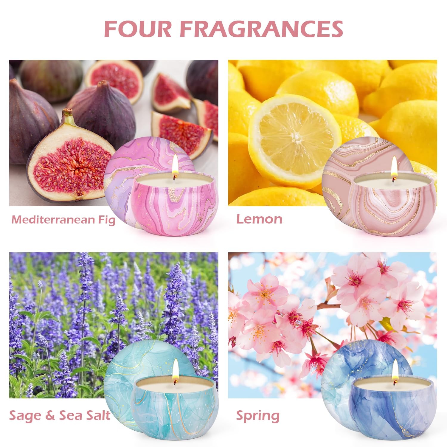 Candles Gift Set for Women, Aromatherapy Candles for Home Scented 4 Pack, 80 Hou