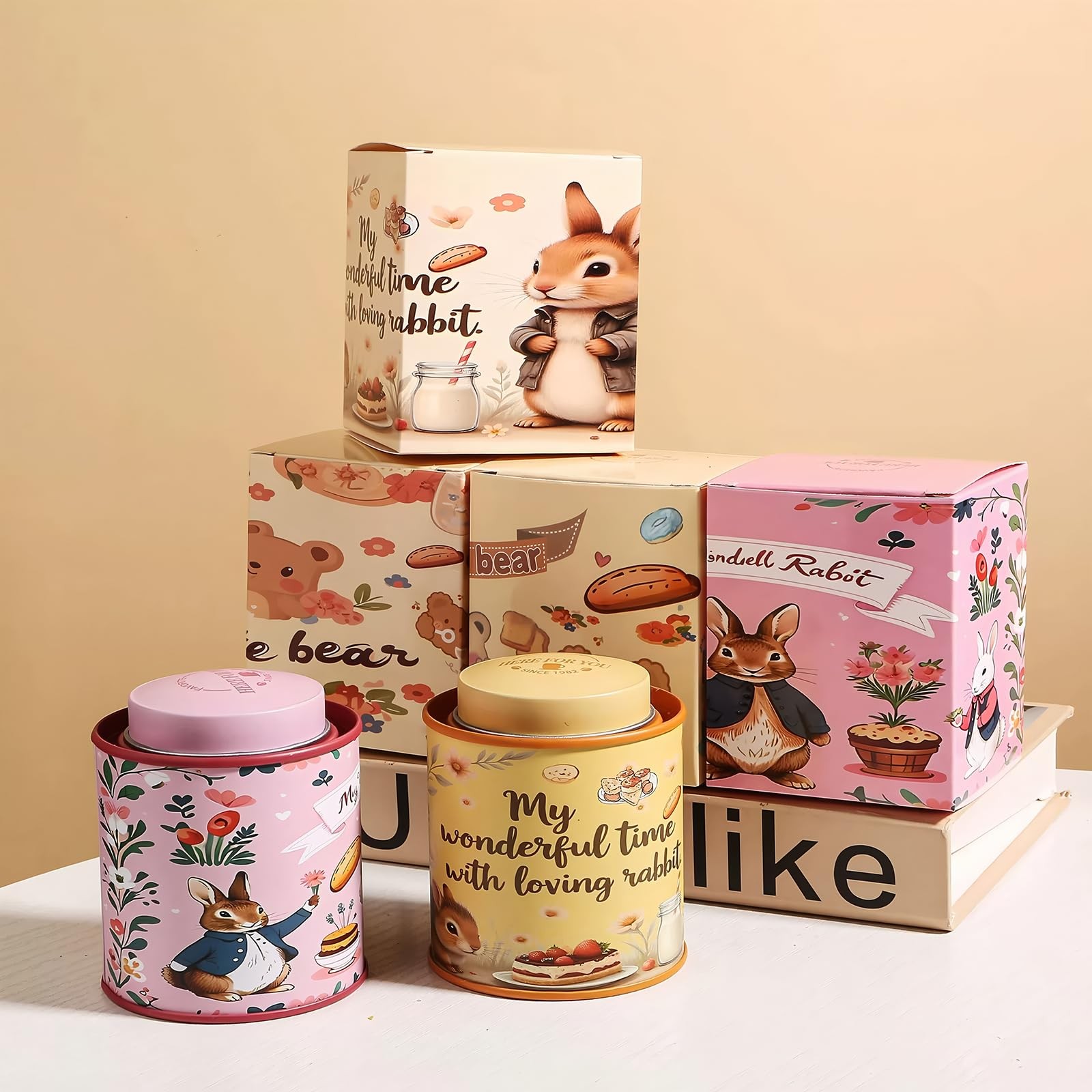 Bunny Forest Scented Tin Candle Natural Floral Soy Wax Pink Easter Decor 35H