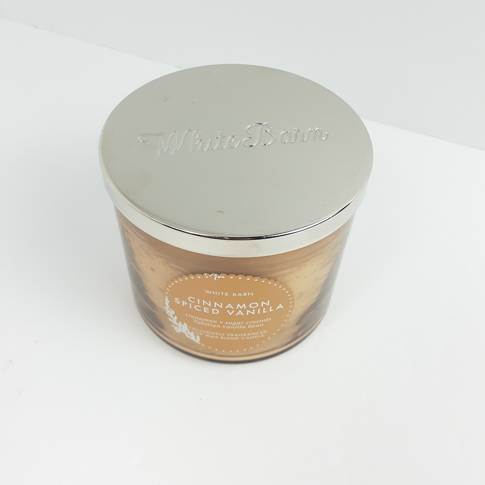 White Barn Cinnamon Spiced Vanilla Scented 3 Wick Candle Burns 25-45 Hrs 14.5oz
