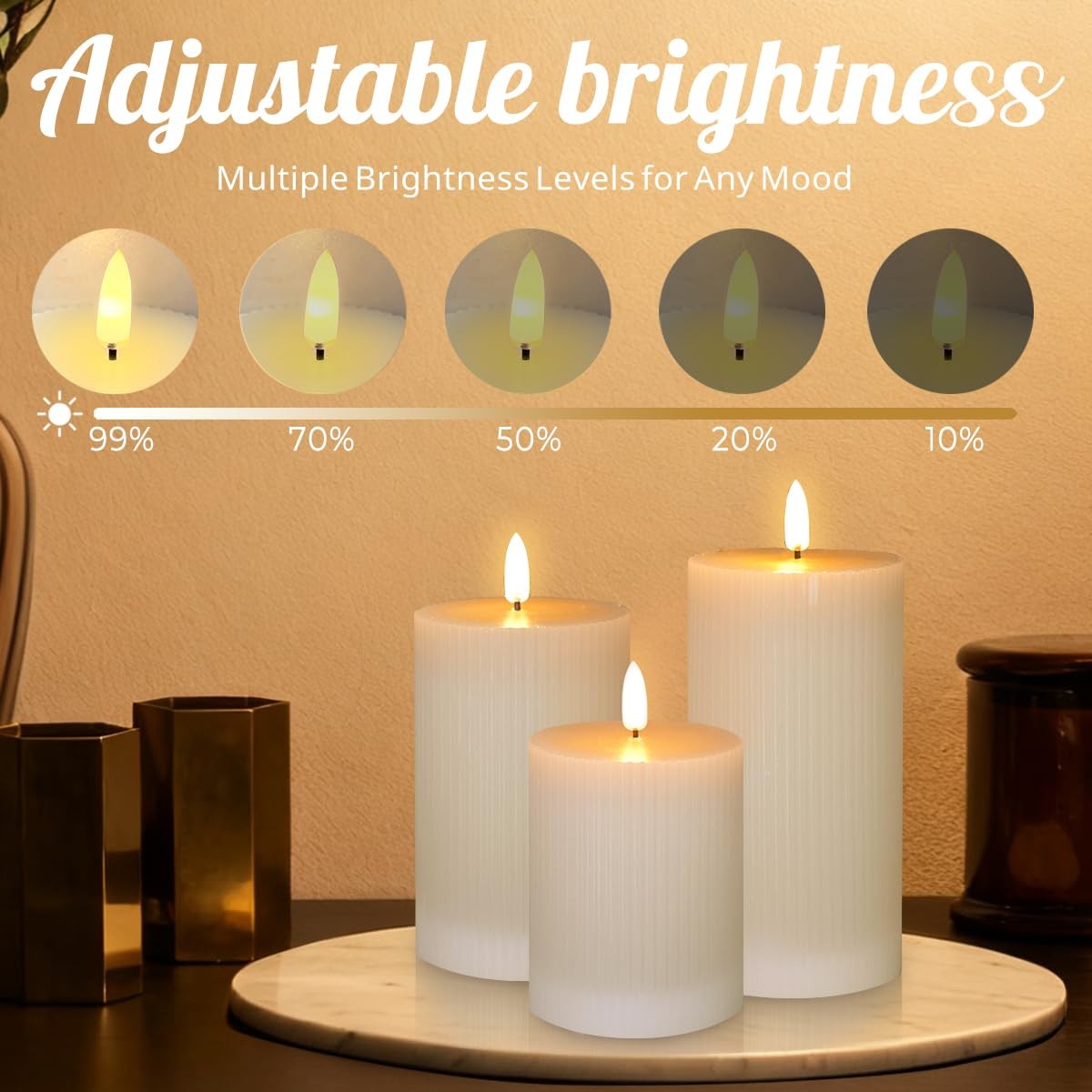 Flameless LED Pillar Candles Set of 3 – Rechargeable Real Wax with Remote