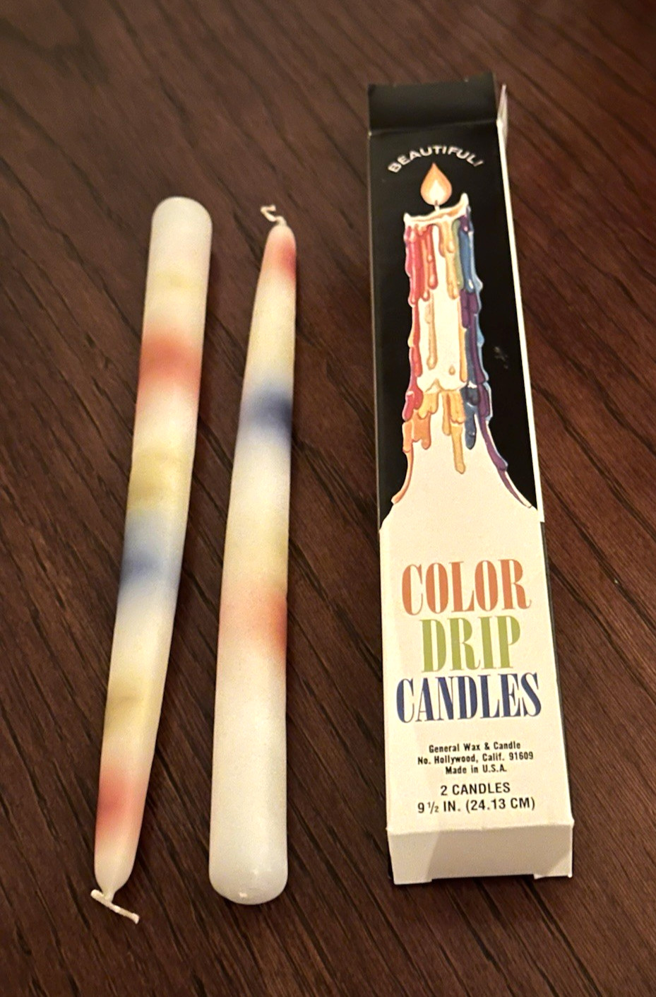 MULTI-COLOR Drip Candles: 2 Candle per Pack: BRAND NEW: 9.5″ Taper: Bottle Art