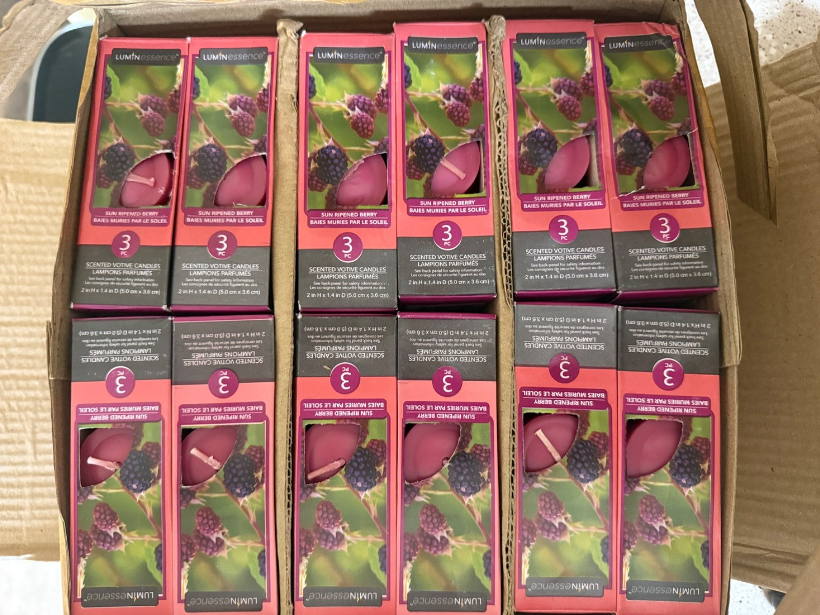 NEW Full Case 72 (24 X 3) Luminessence Scented Votive Candles Sun Ripened Berry