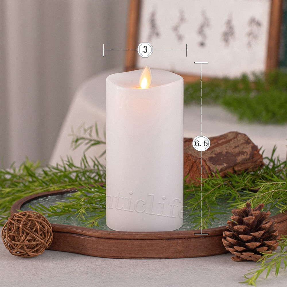 Luminara Flameless LED Moving Flame Pillar Wax Candles with Remote White 3″x6.5″
