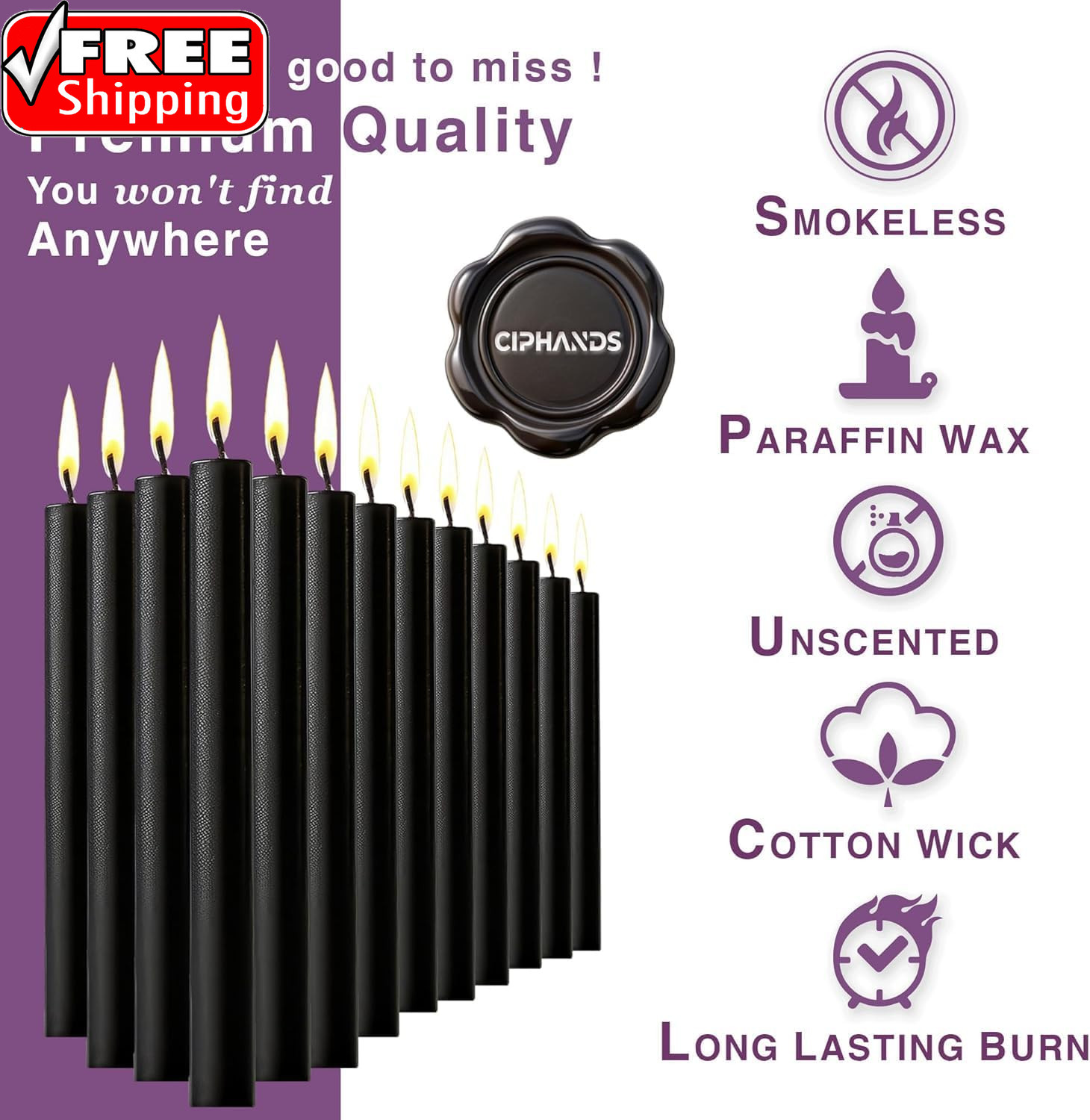 Spell Chime Candles 40 Pcs Black Candles, 4″ Tall Unscented Mini Taper Candle fo
