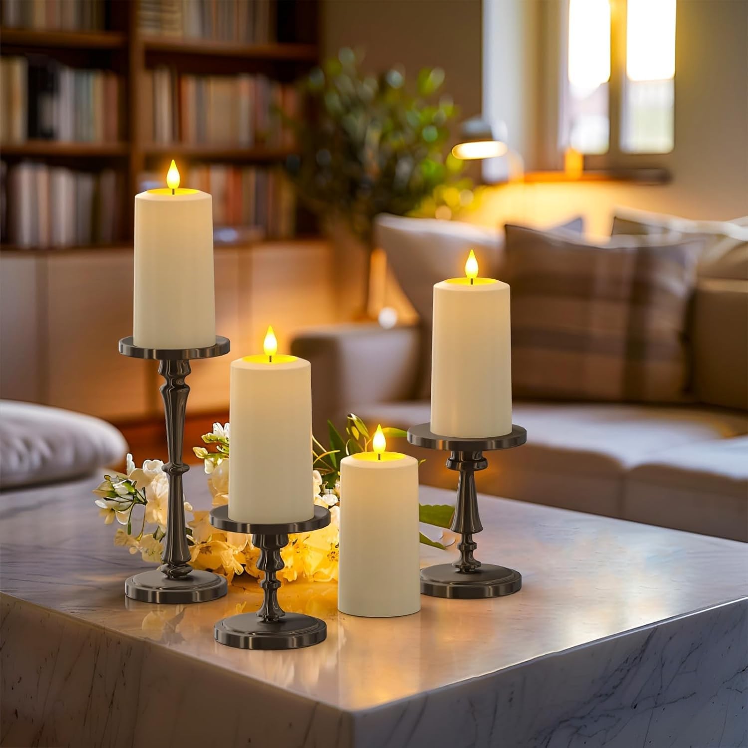 Flameless LED Candles, 4-Pack USB Rechargeable, Flickering Waterproof White Pill