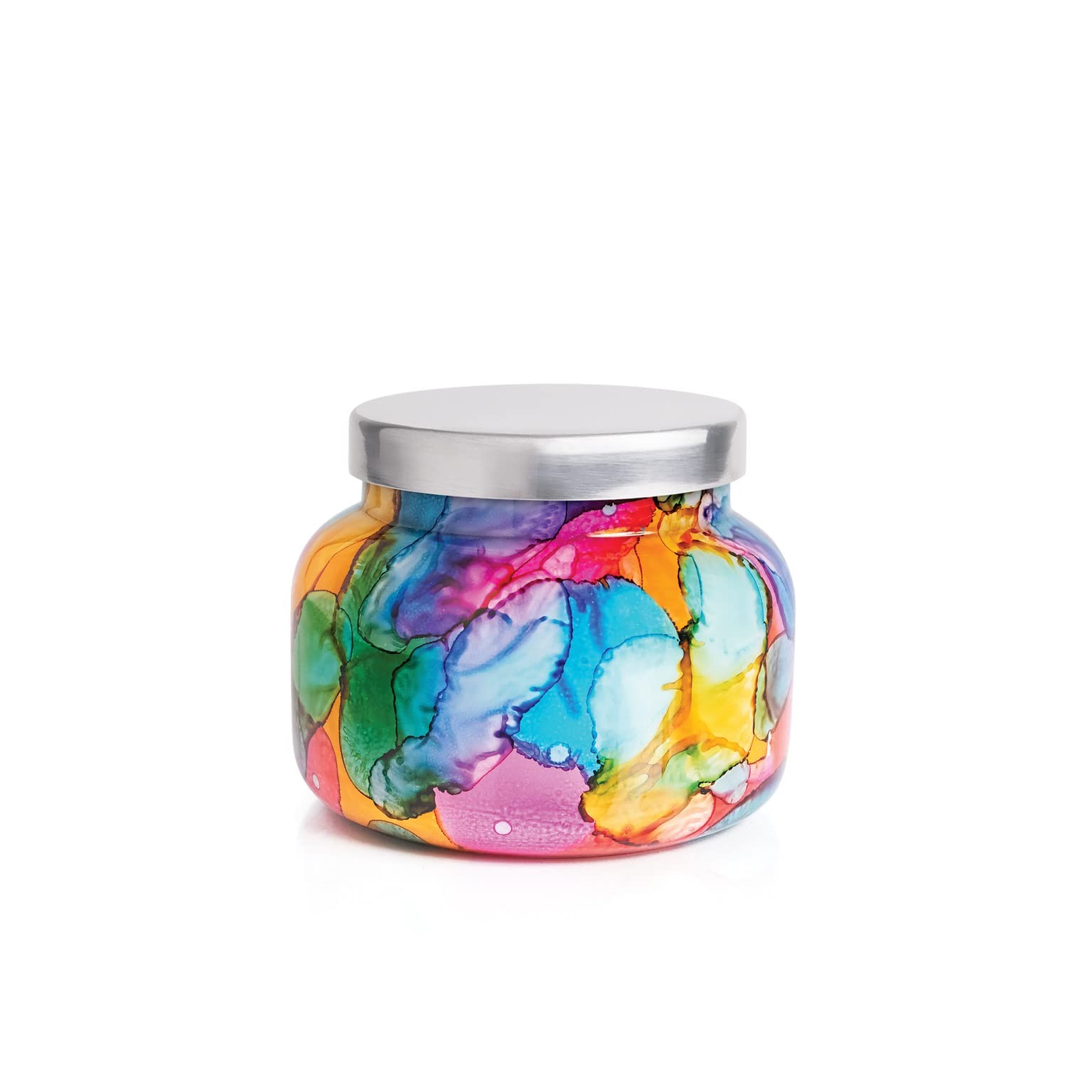 Capri Blue Scented Candle with Rainbow Watercolor Glass Candle Holder – Cotton