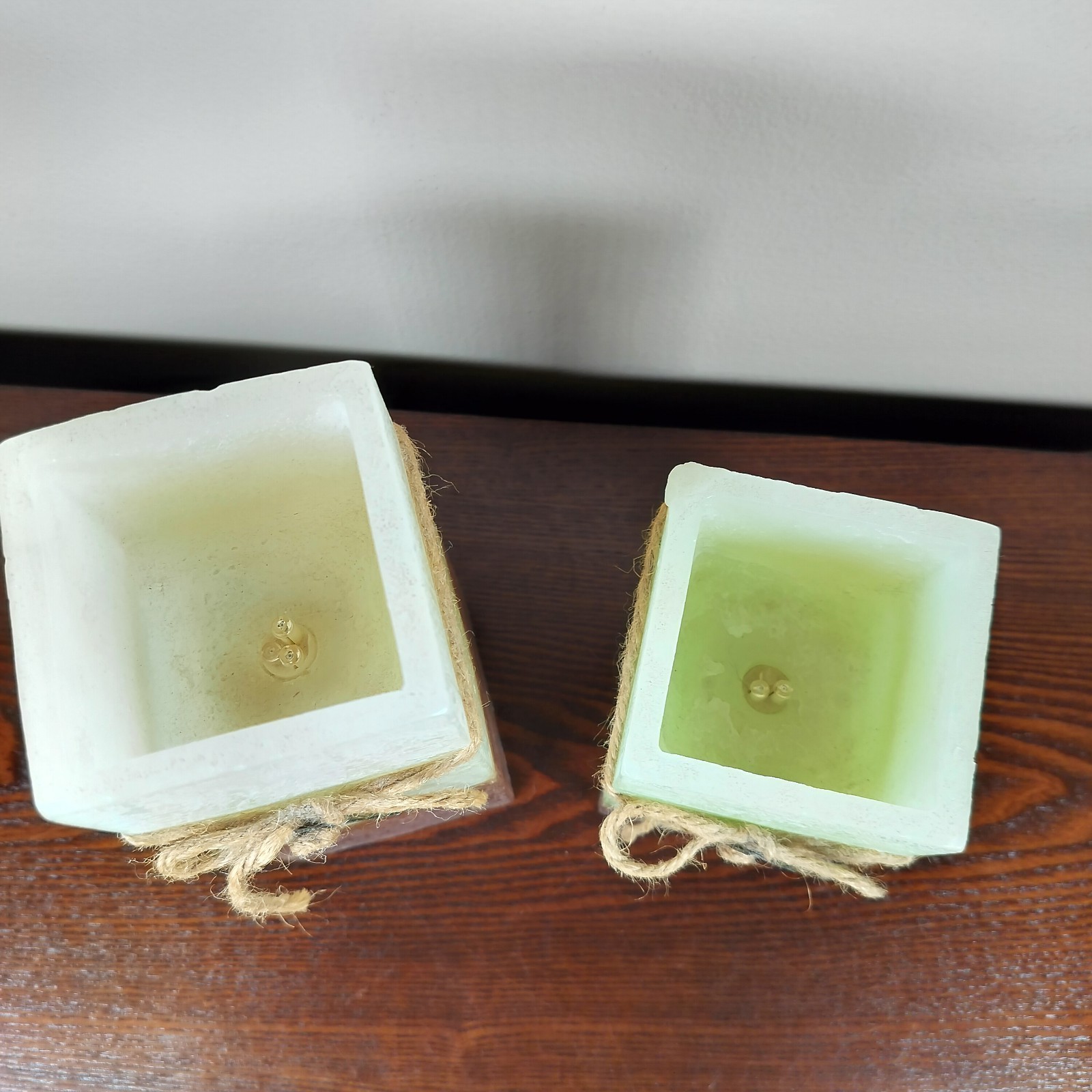 Flameless Candle Set of 2 Leaf Accent 7.5in & 6in Brown Green Cream Battery