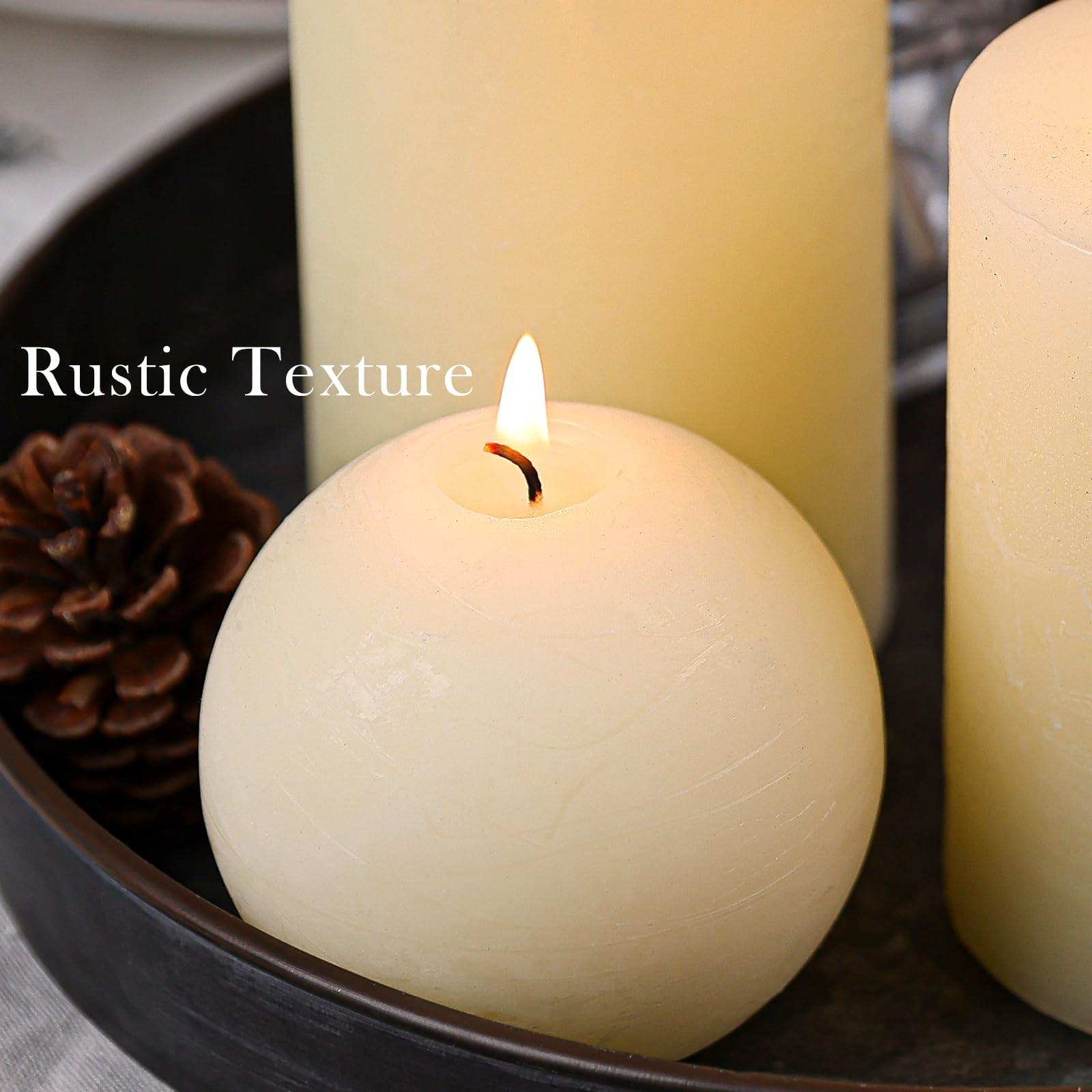 Rustic Ivory Pillar Candles Set – 4 Pcs Assorted Sizes Unscented Pillar Candl…