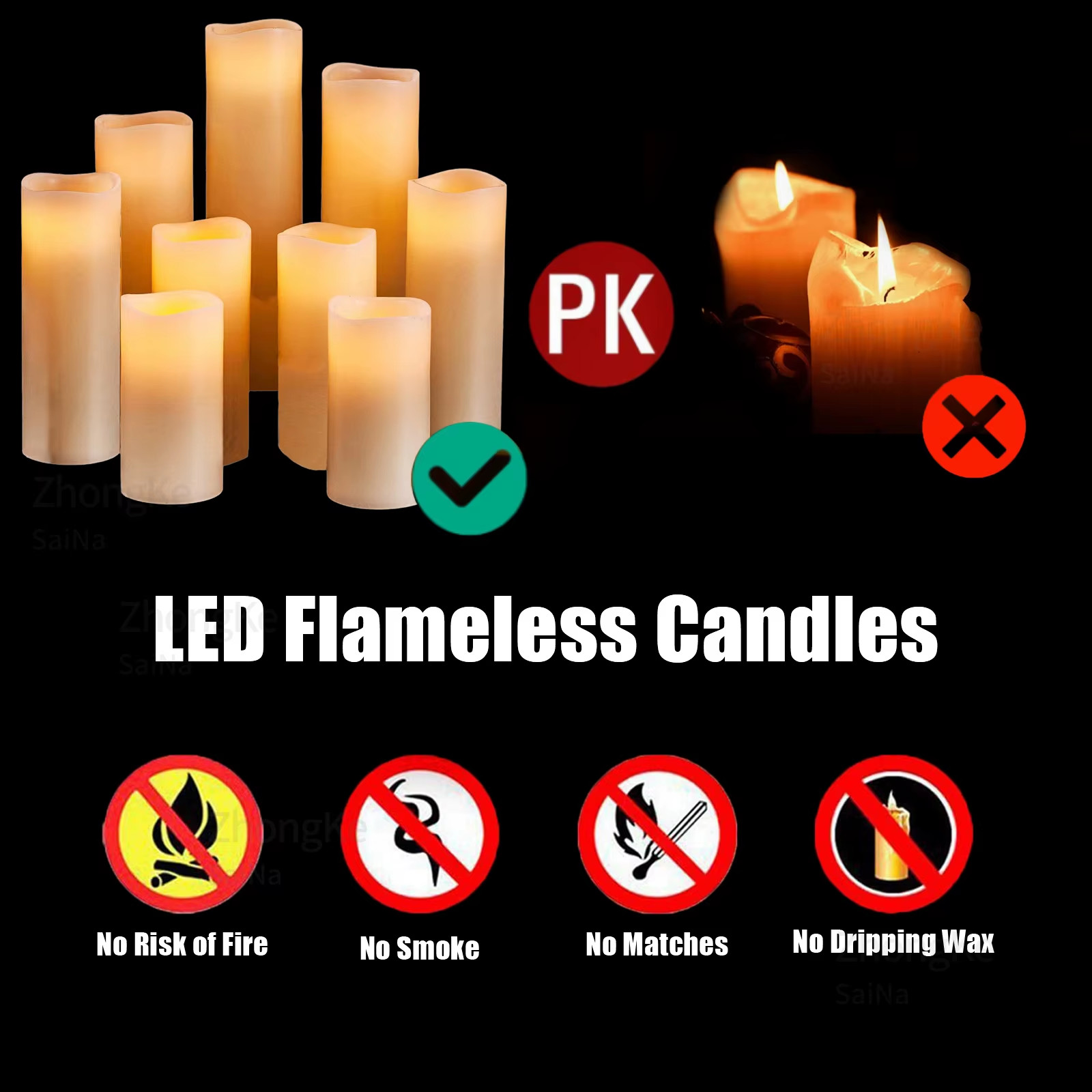 9-180Pcs LED Candles with Flickering Flameless Candles Battery Operated Pillar C