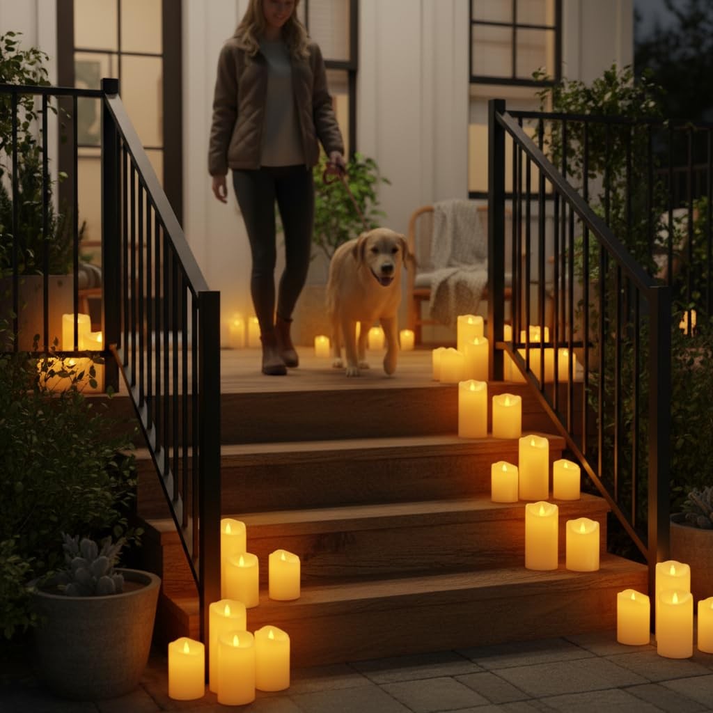 Outdoor Indoor Flameless Candles, Patented 3D Dual-, Set of 3 Slanted Top Dur…