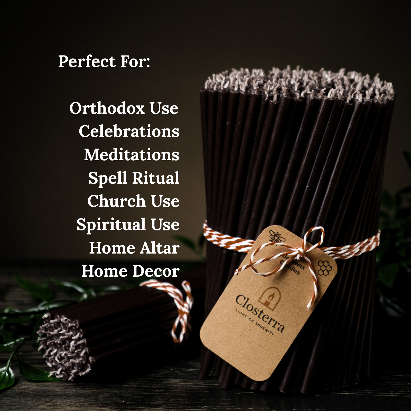 Very Thin Black Beeswax Taper Candles 7.3″ Slim Taper 0.24″ Orthodox Prayers