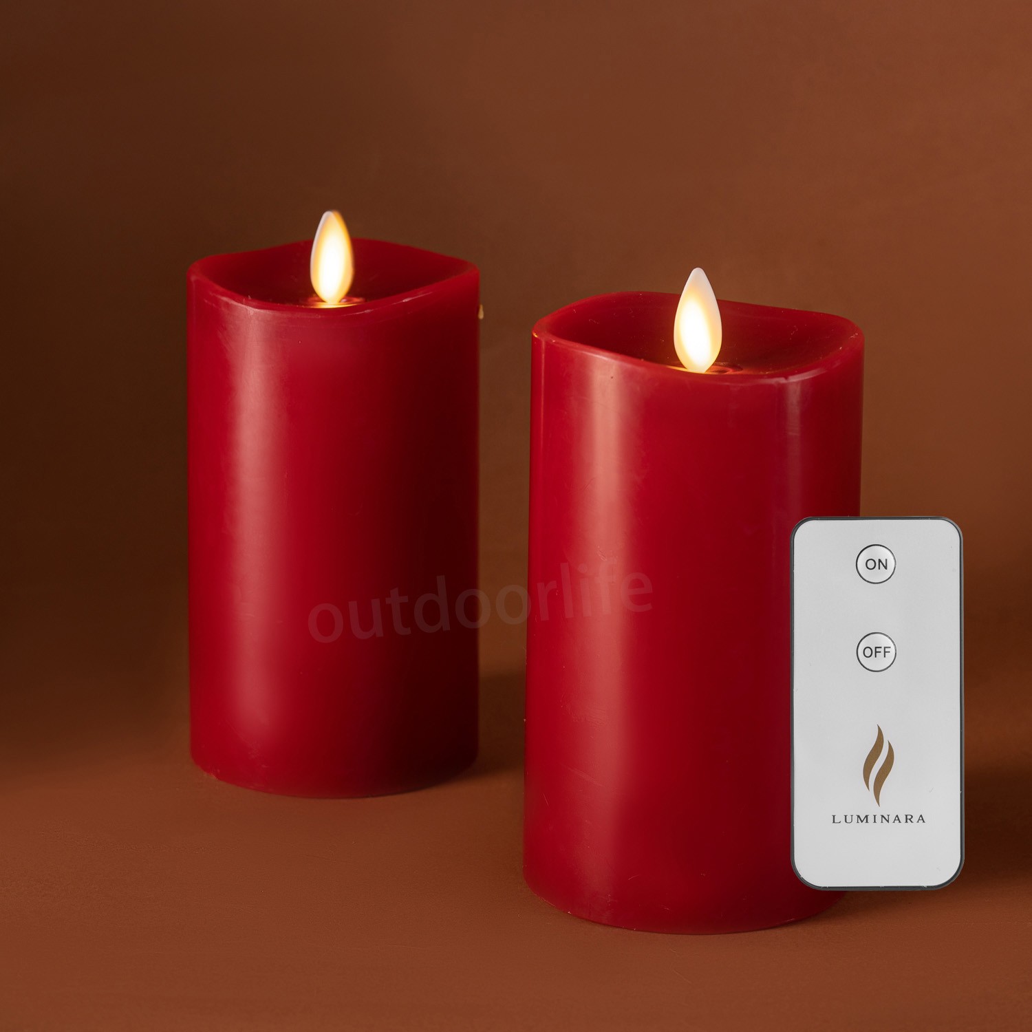 Luminara Flameless Wax Pillar Candles with Moving Wick Remote Burgundy 3″Dx5.5″H