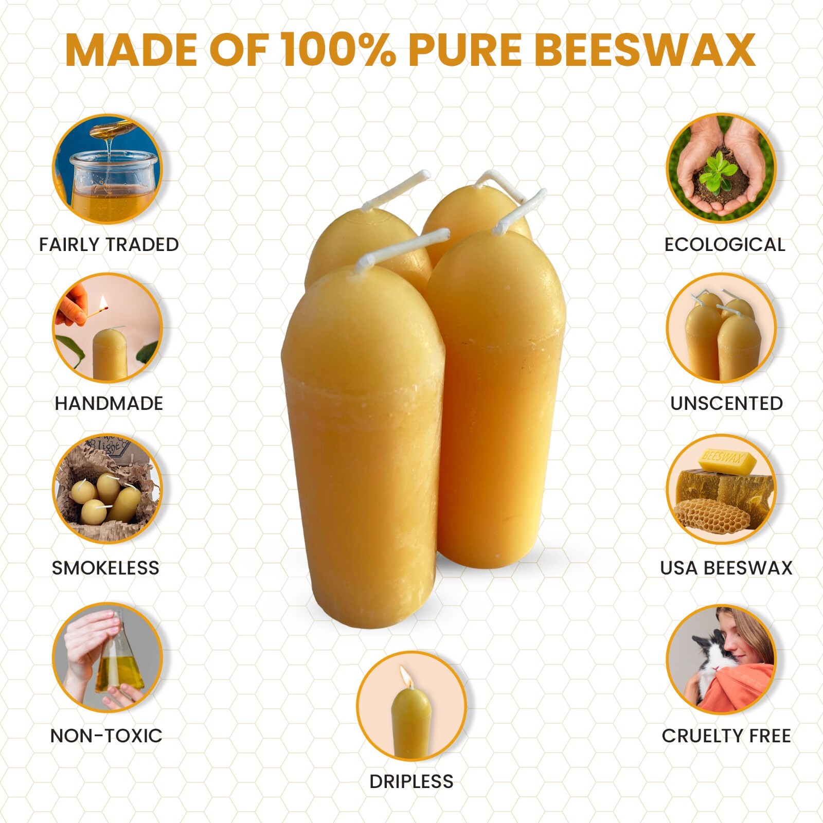 100% Pure Beeswax Lantern Candles (12 Hours Burn Time Each) – All Natural