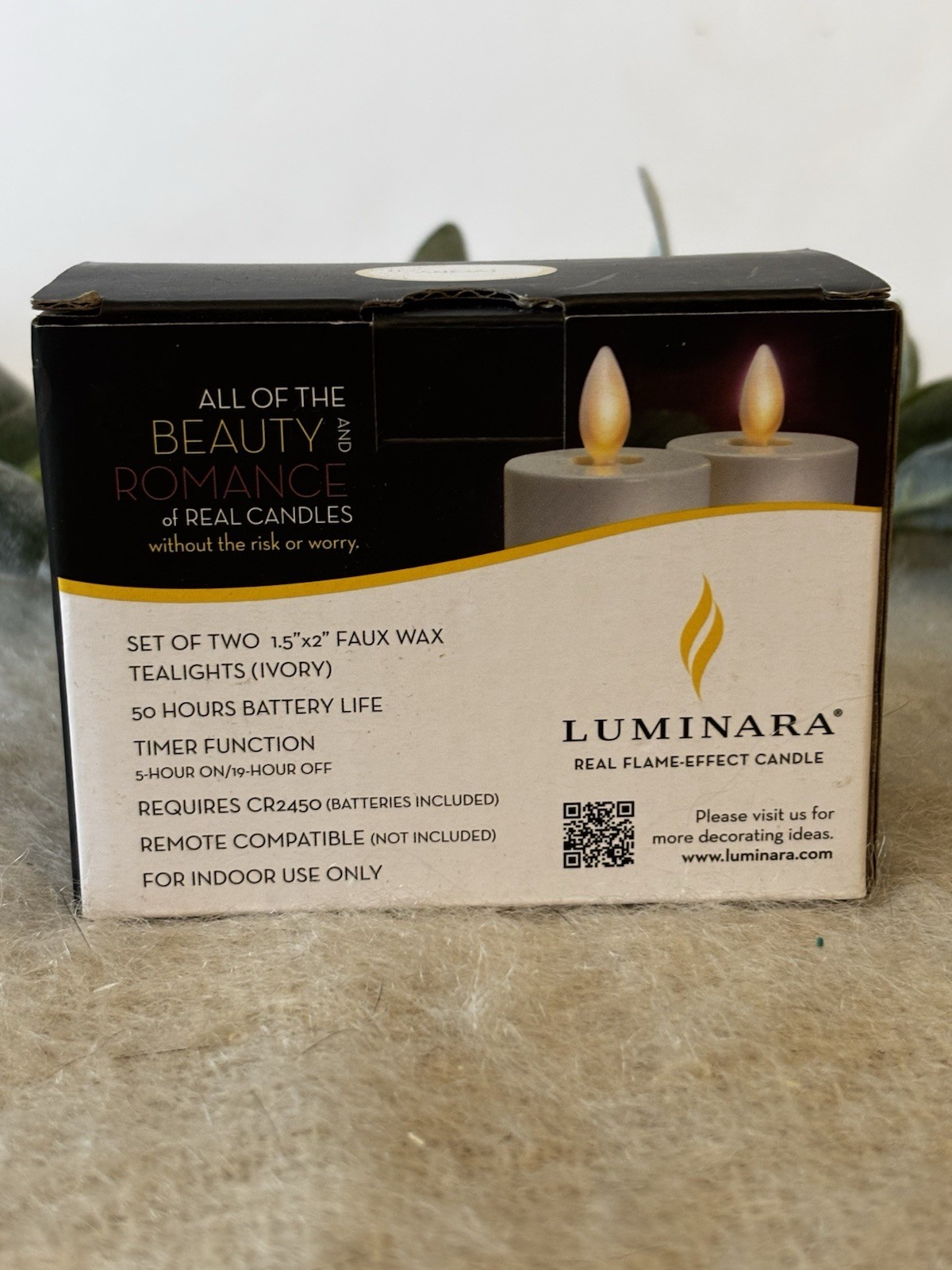 Luminara Real Flame Effect Candle Set Of 2 Tealights Ivory 1-1/2×2 In Box