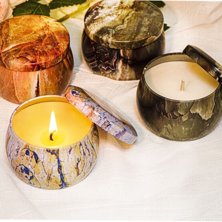 Aromatic Therapy Candles Assorted 4 Scents Tin Hard Can Deluxe Gift Box No Smoke