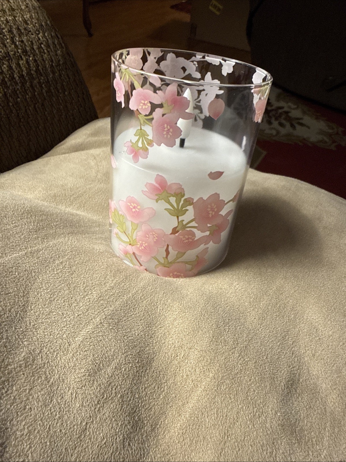 3 Piece LED Flameless Pink Flowers W/green Leaves Candle Set W/black Remote