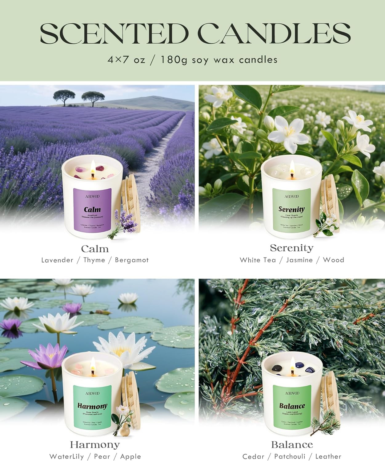 Calm Candles Set for Women – 4 Pack Candles for Home Scented, 28 Oz 200 Hour Bur