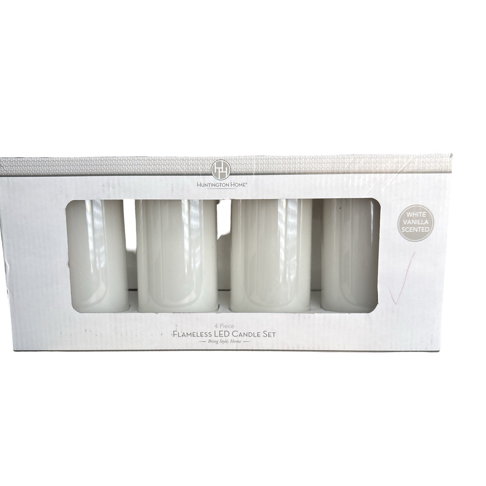 Kirkton House 4 Pc White Flamless LED Vanilla Scent Candle Set Christmas Holiday