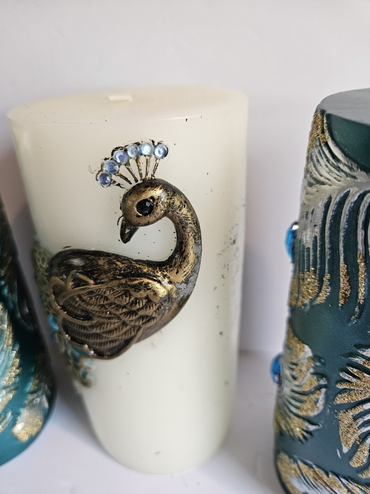 Pier 1 Imports Peacock Unscented Decorative Candles Set Of 3 Sparkles