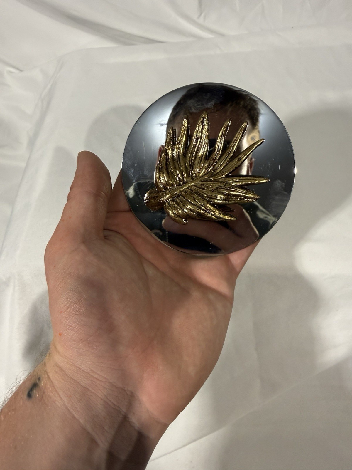 MICHAEL ARAM Pewter Bronze Leaf Candle Replacement Lid, Art Sculpture Signed