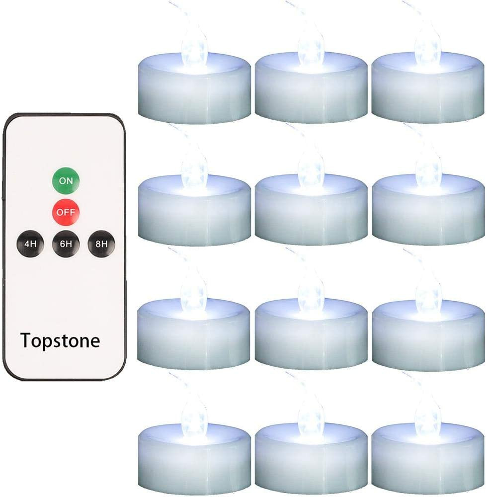 Topstone Remote LED Tea Light, Flickering Bulb, Timer, 12pk