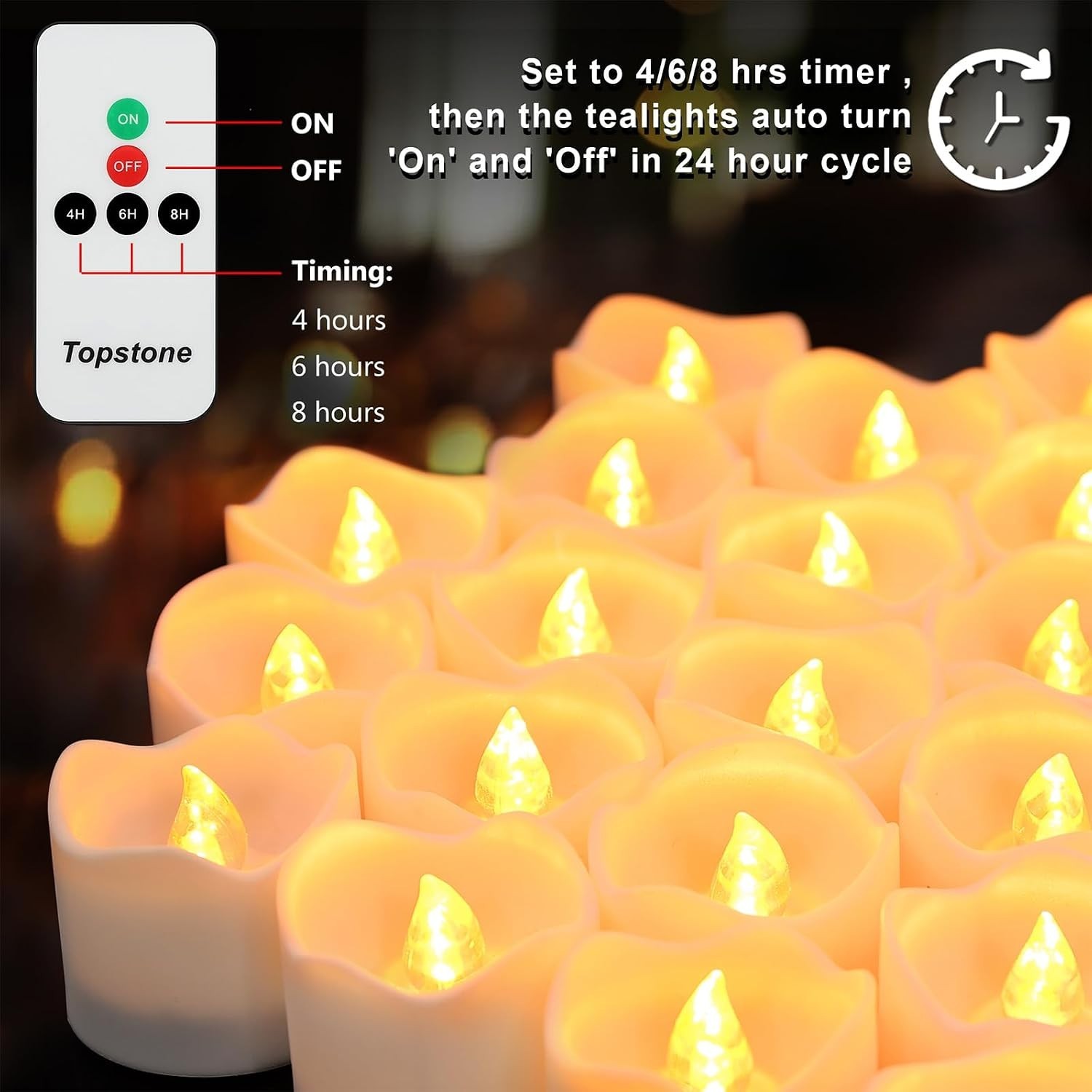 Flickering Flameless Fake LED Tea Lights with Dual Remotes, Dimmable Steady &…