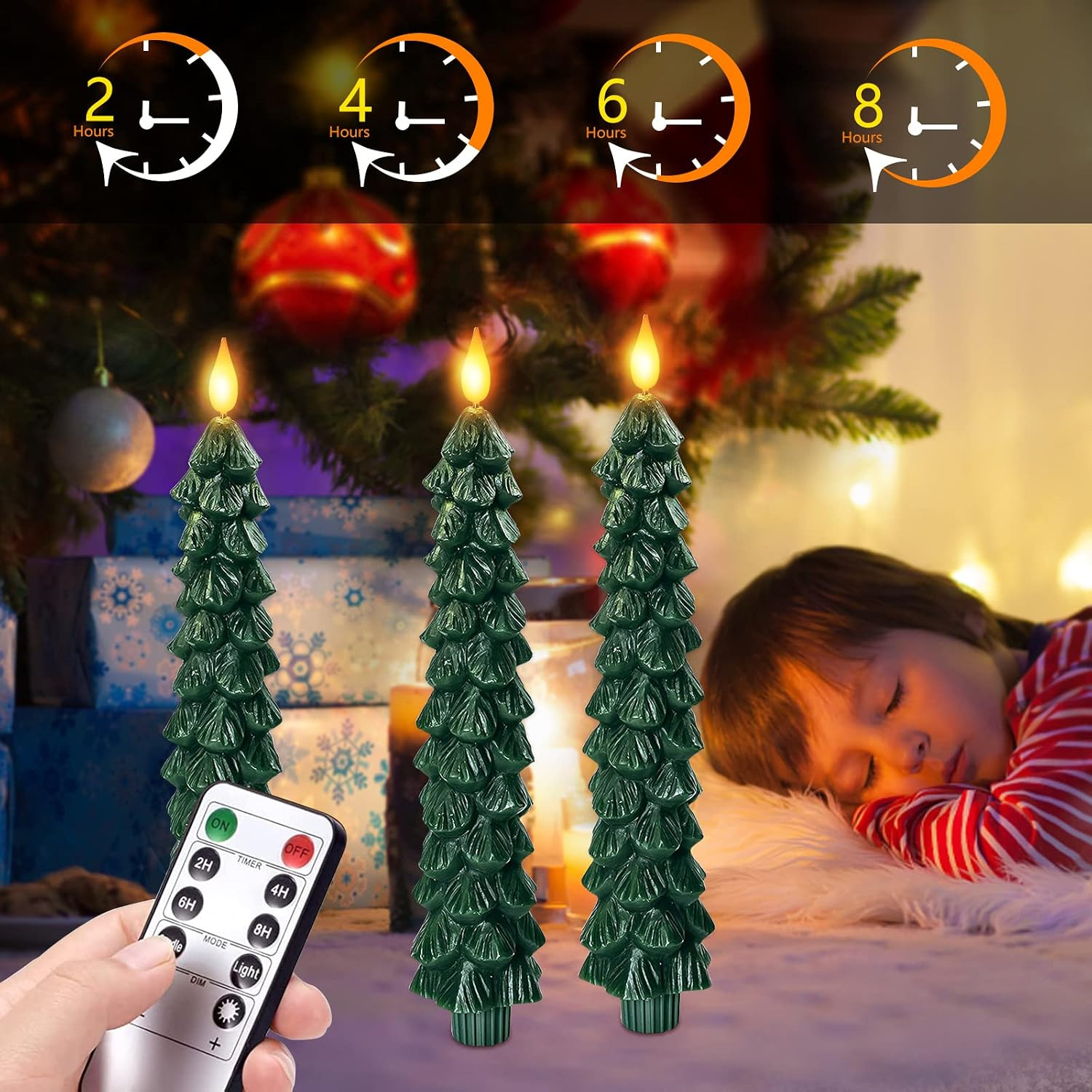Flameless Taper Candles Remote Timer 9.7 In Real Wax 3 Pack Xmas