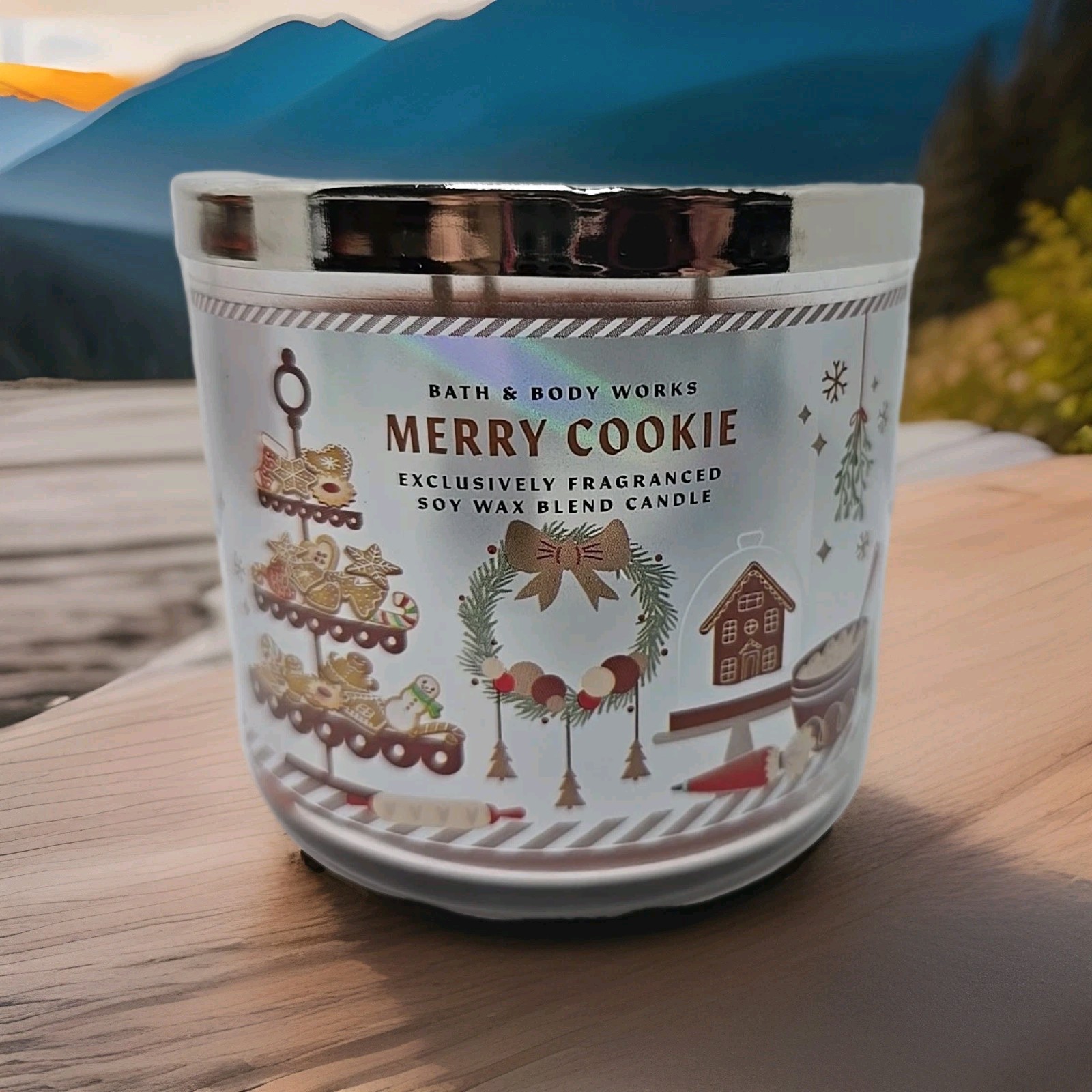 Bath & Body Works Merry Cookie Scented 3 WICK CANDLE Burns 25-45 Hrs 14.5oz