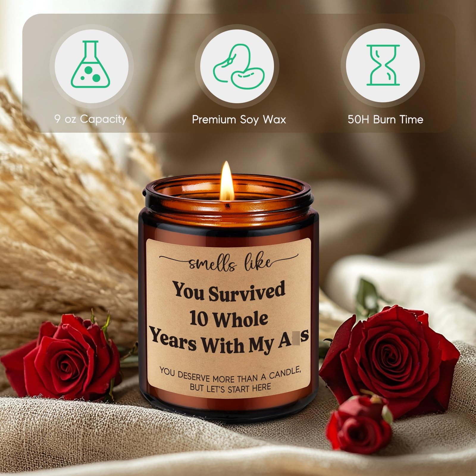 10-Year Tin Anniversary Scented Candle Gift for Him Her Wife Husband