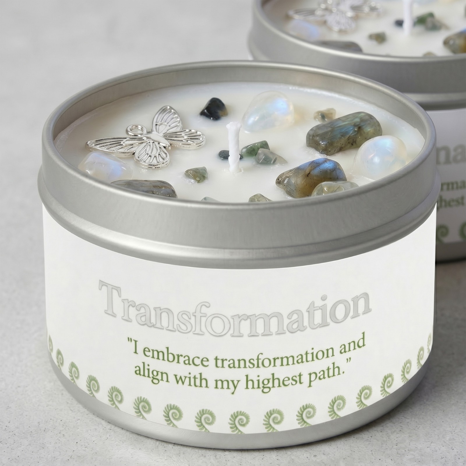 2 Pack Moonstone Crystal Candle Soy New Beginnings Transformation Intention