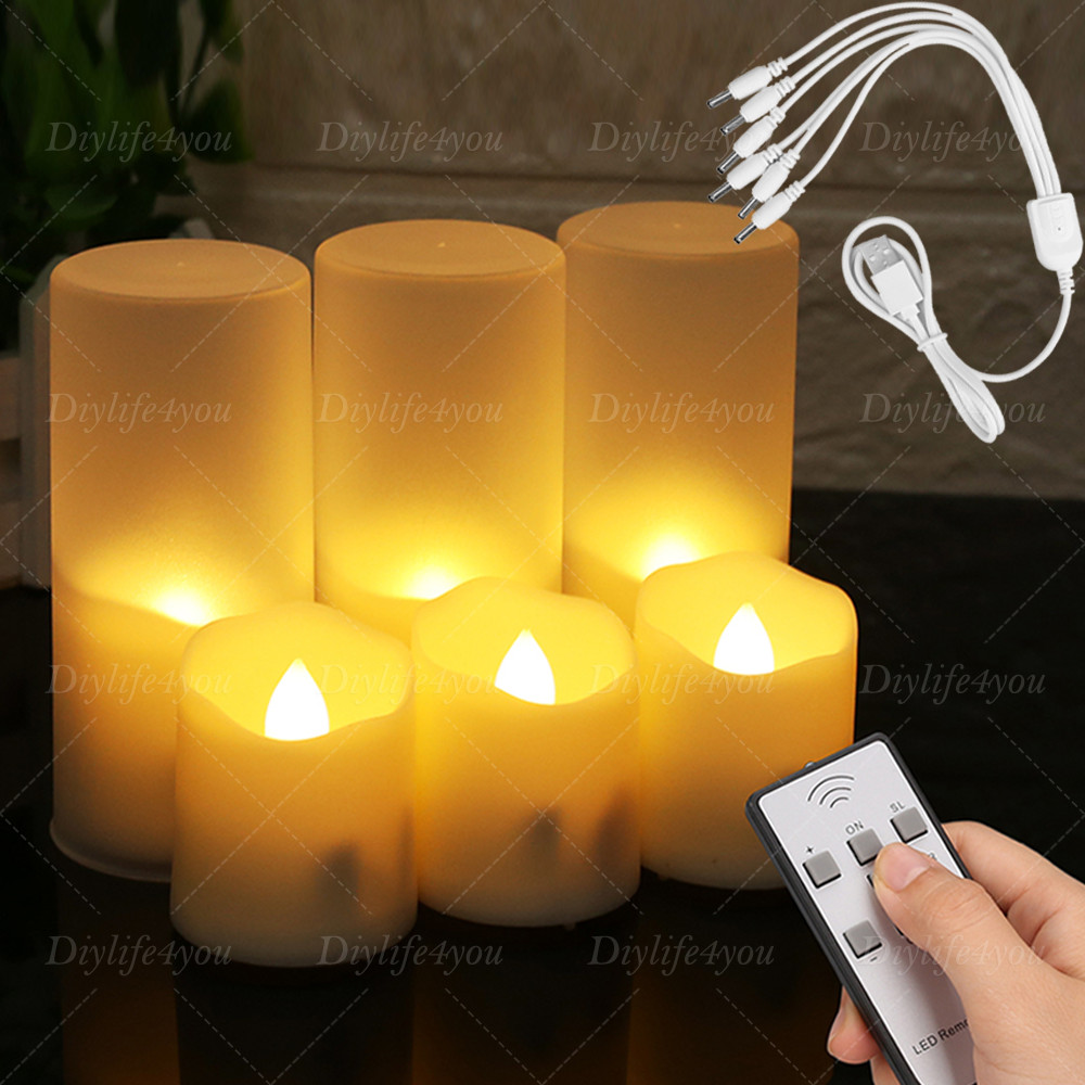 6PCS Rechargeable Flameless Flickering LED Candles Tea Lights with Timer Remote