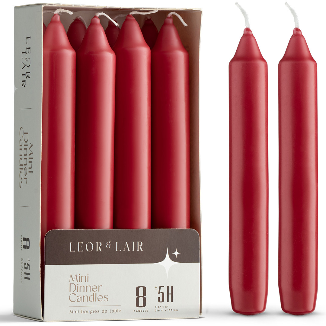 Leor & Lair Short Taper Candles – 8 Pack – 6″ Small Candlesticks, 5 Hours