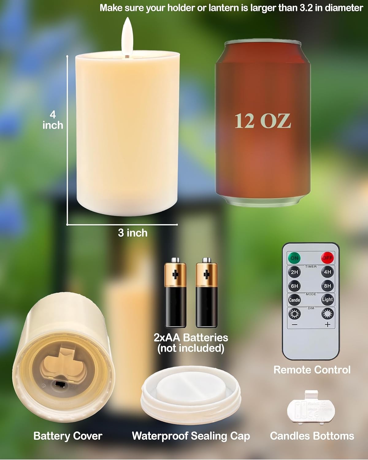3″X4″ Outdoor Waterproof Flameless Candles with Remote and Timers, LED Candles,