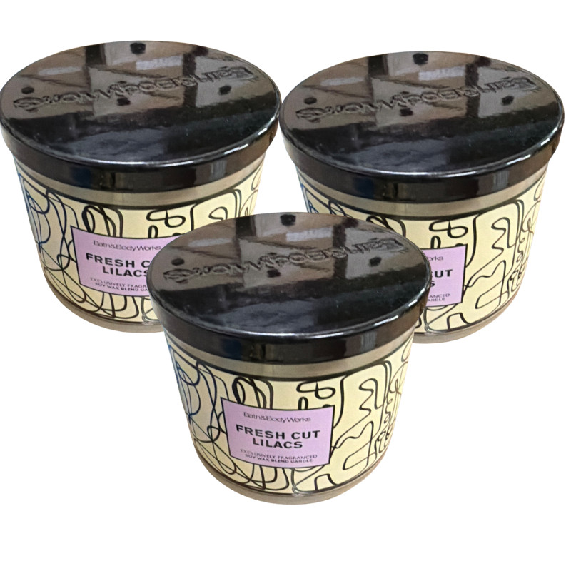 3 Pack Bath & Body Works Fresh Cut Lilacs 3 Wick Candle 14.5 oz Large