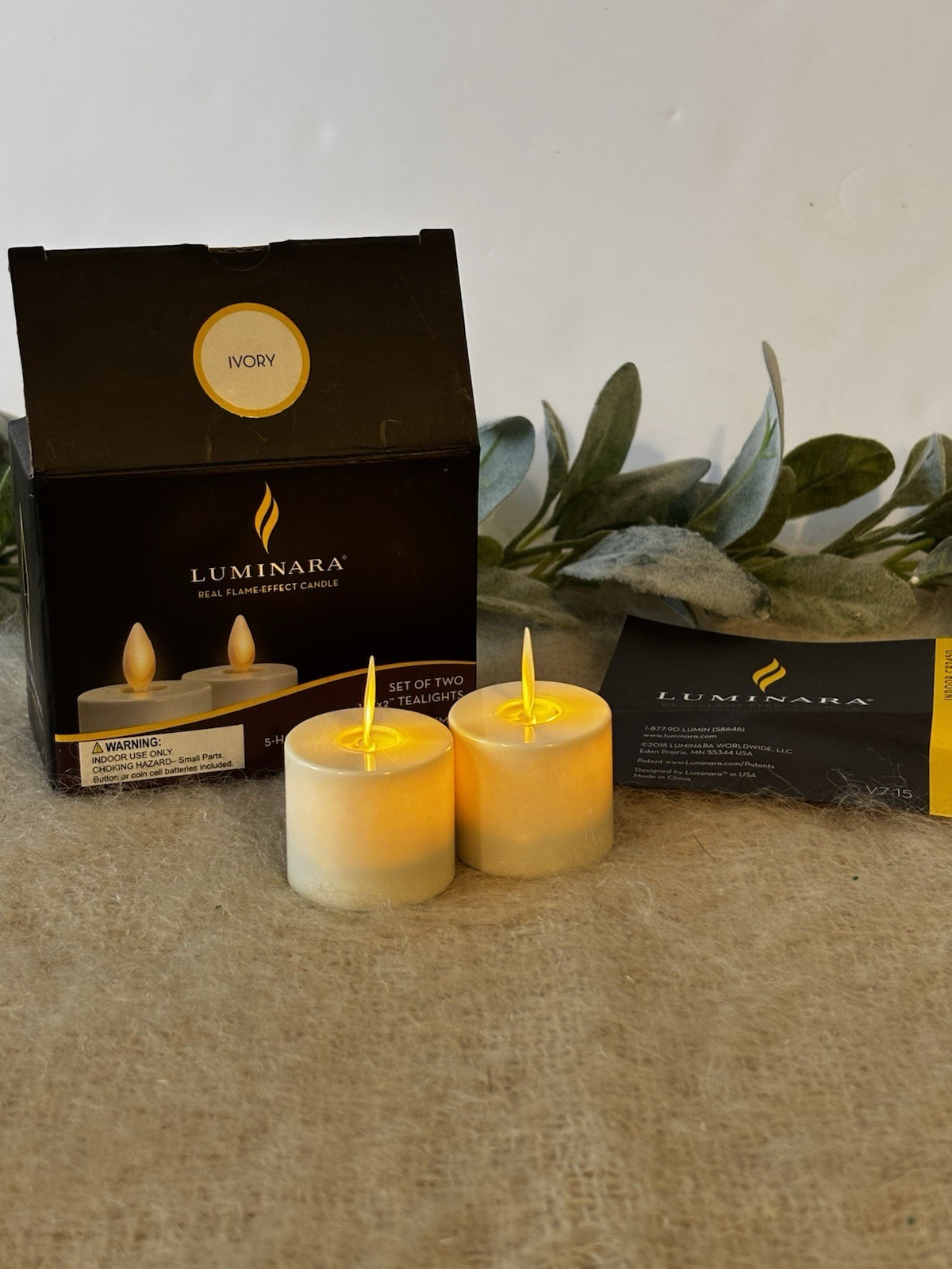 Luminara Real Flame Effect Candle Set Of 2 Tealights Ivory 1-1/2×2 In Box