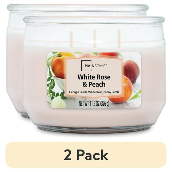 (2 pack) Mainstays White Rose & Peach 3 Wick Candle, 11.5 oz,Father’s Day