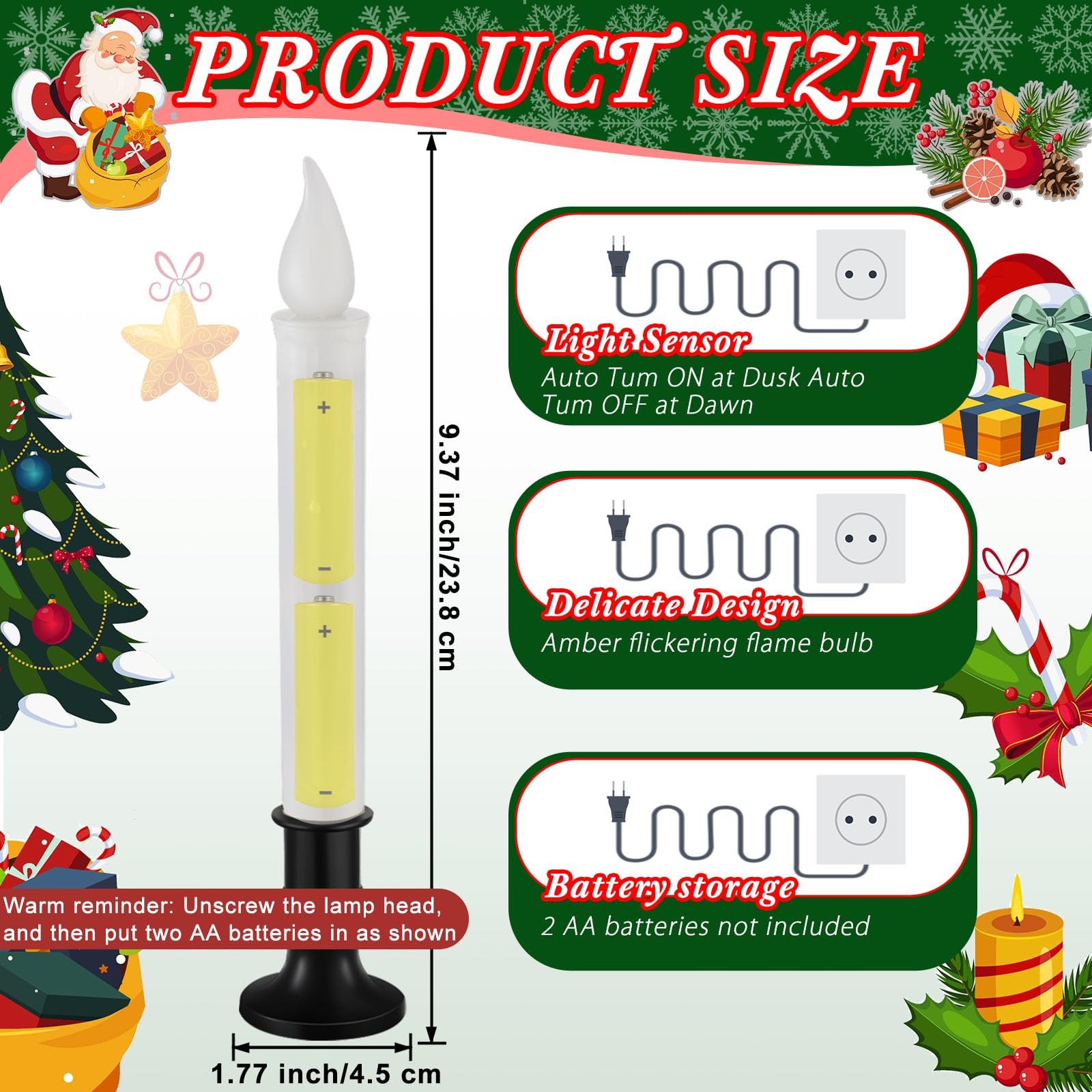 Christmas LED Window Candles 9.37 Inch Cordless Flameless 8 Pcs – Dusk to Dawn