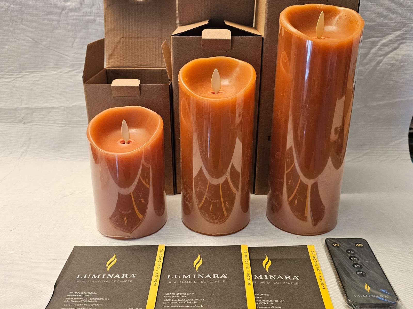 6 Rust Colored Flameless Luminara Pillar Candles 2ea 4.5″,6.5″& 8.5″ X 3″ Remote