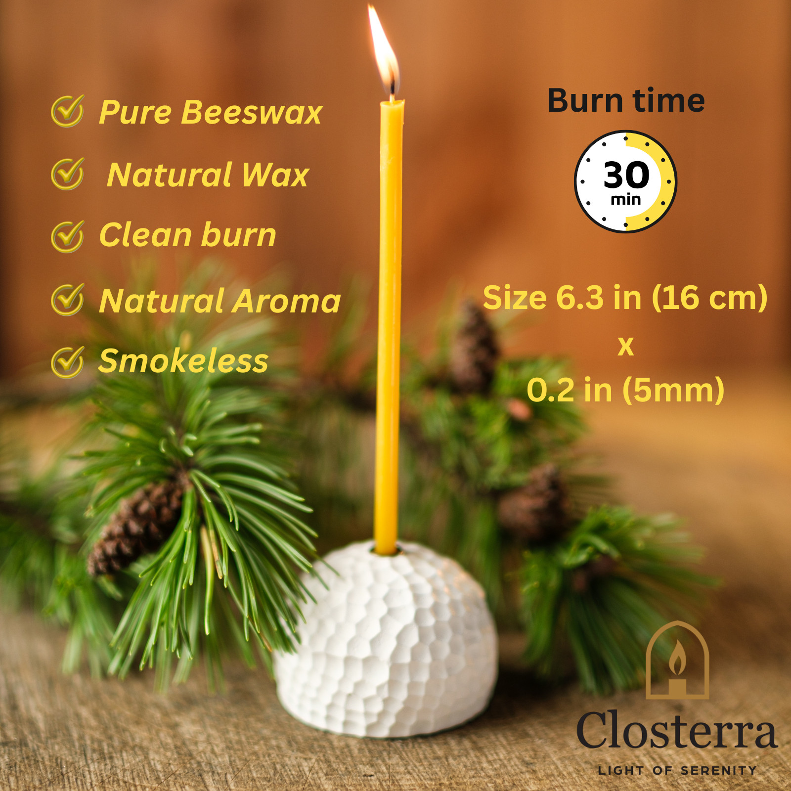 Pure Beeswax Candles 6.3″ Thin Taper 0.2″ Church Orthodox Bulk 200 Pack