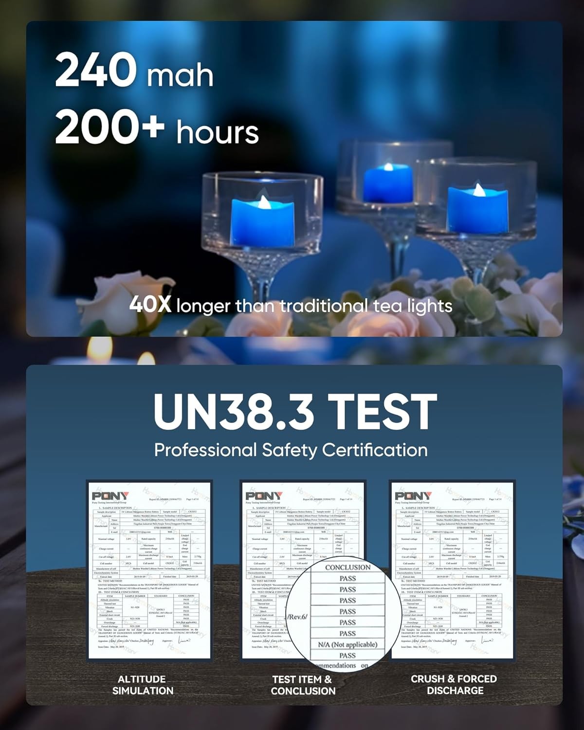 12pc Blue Tea Lights Candles Battery Operated, 200hr Flameless Flickering Candle