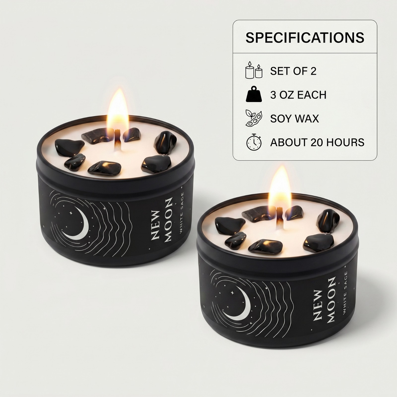 2 Pack New Moon Candle Crystal Soy Manifestation Witchy Celestial Ritual Gift