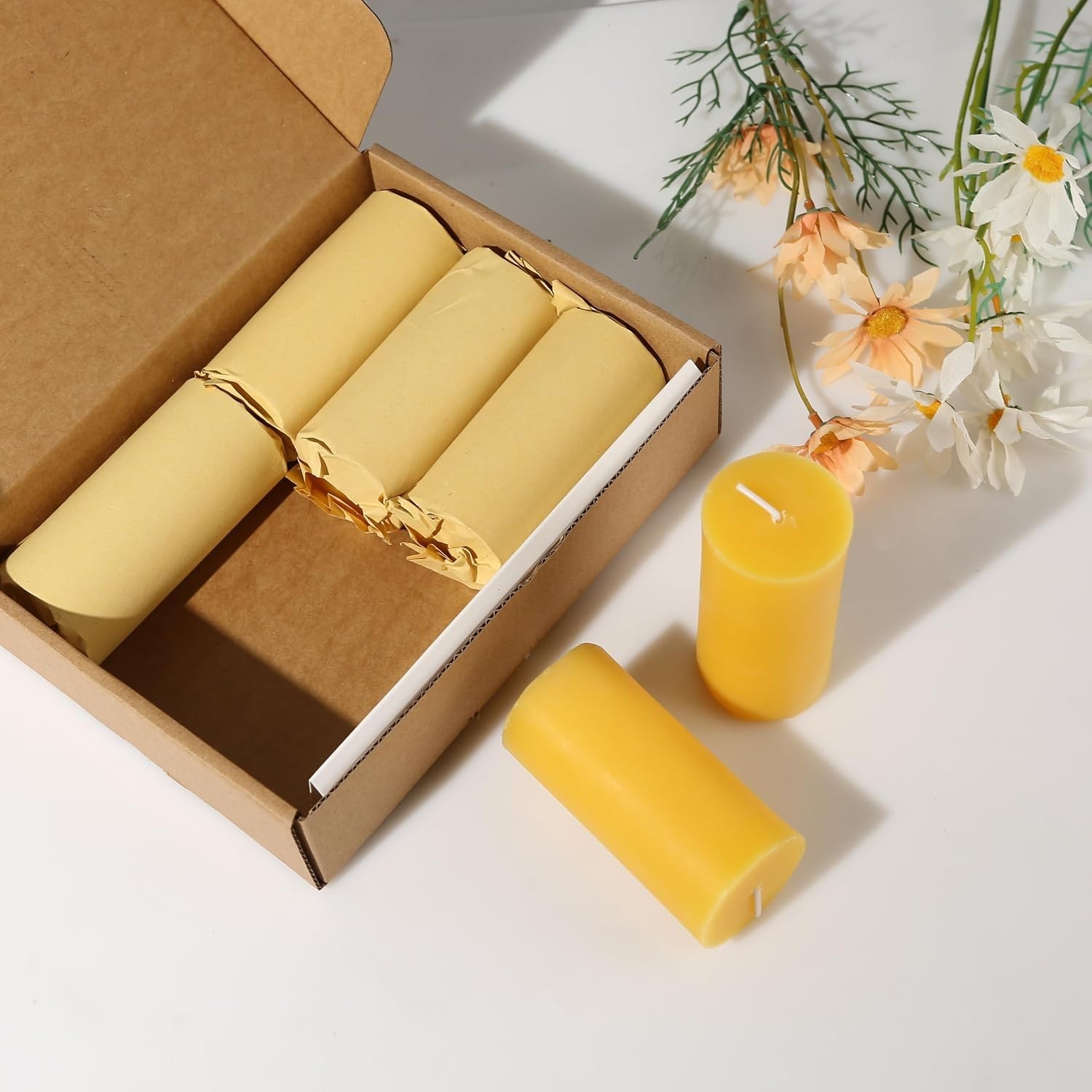 100% Pure Beeswax Pillar Candles 6-Pack