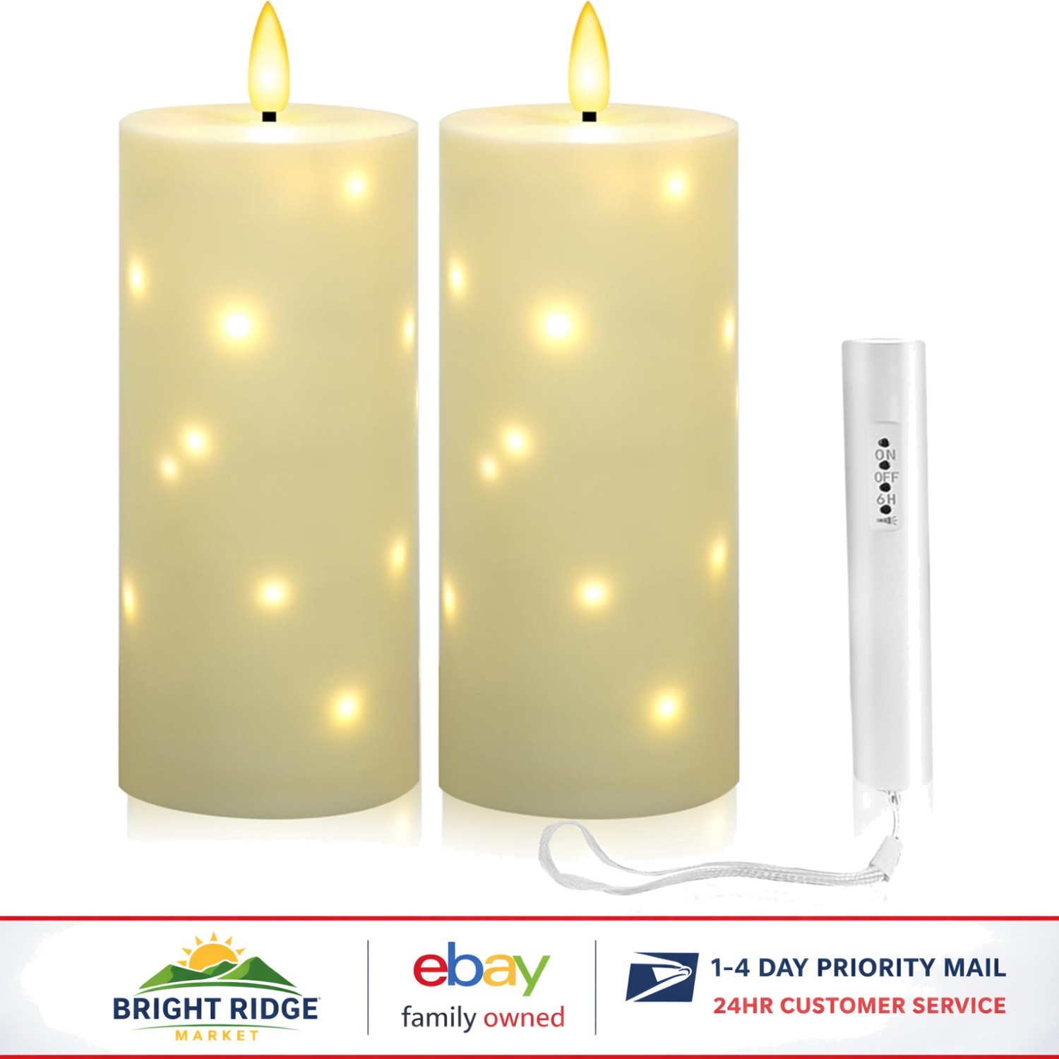 Cordless Outdoor Pillar Candles with Timer and Star String Lights Included