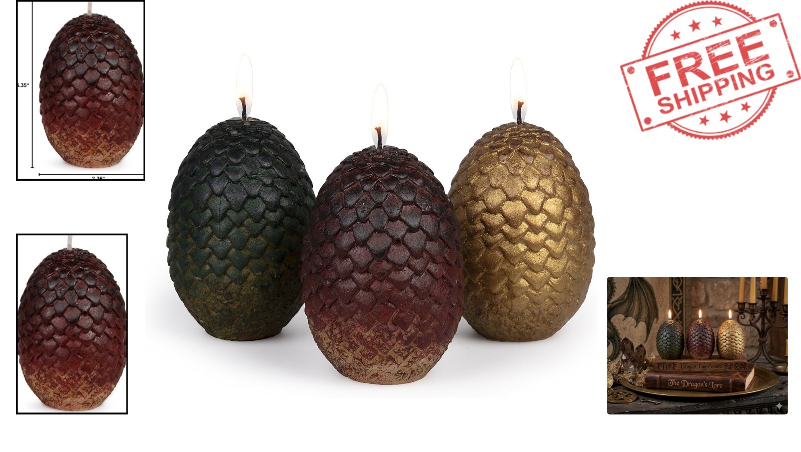 Intricately Designed Dragon Egg Candles – 3 Count Set for GoT Fans, Gift-Ready!